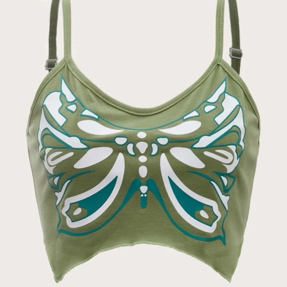 Tops - NWT 🦋🦋spaghetti strap tank top butterfly design size large y2k, 80’s 90’…